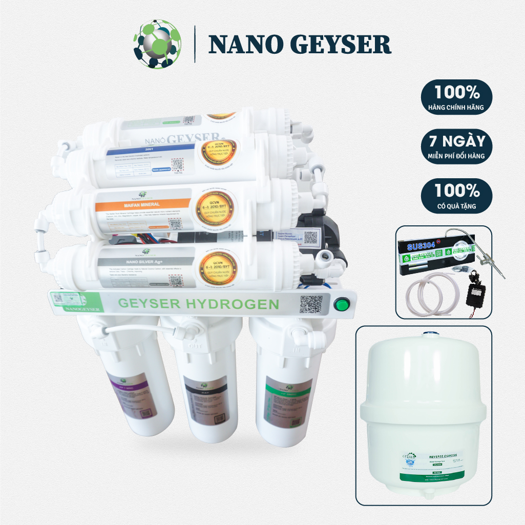 Máy Lọc Nước Geyser RO Hydrogen 8 cấp lỗi 1 đổi 1, bảo hành 5 năm