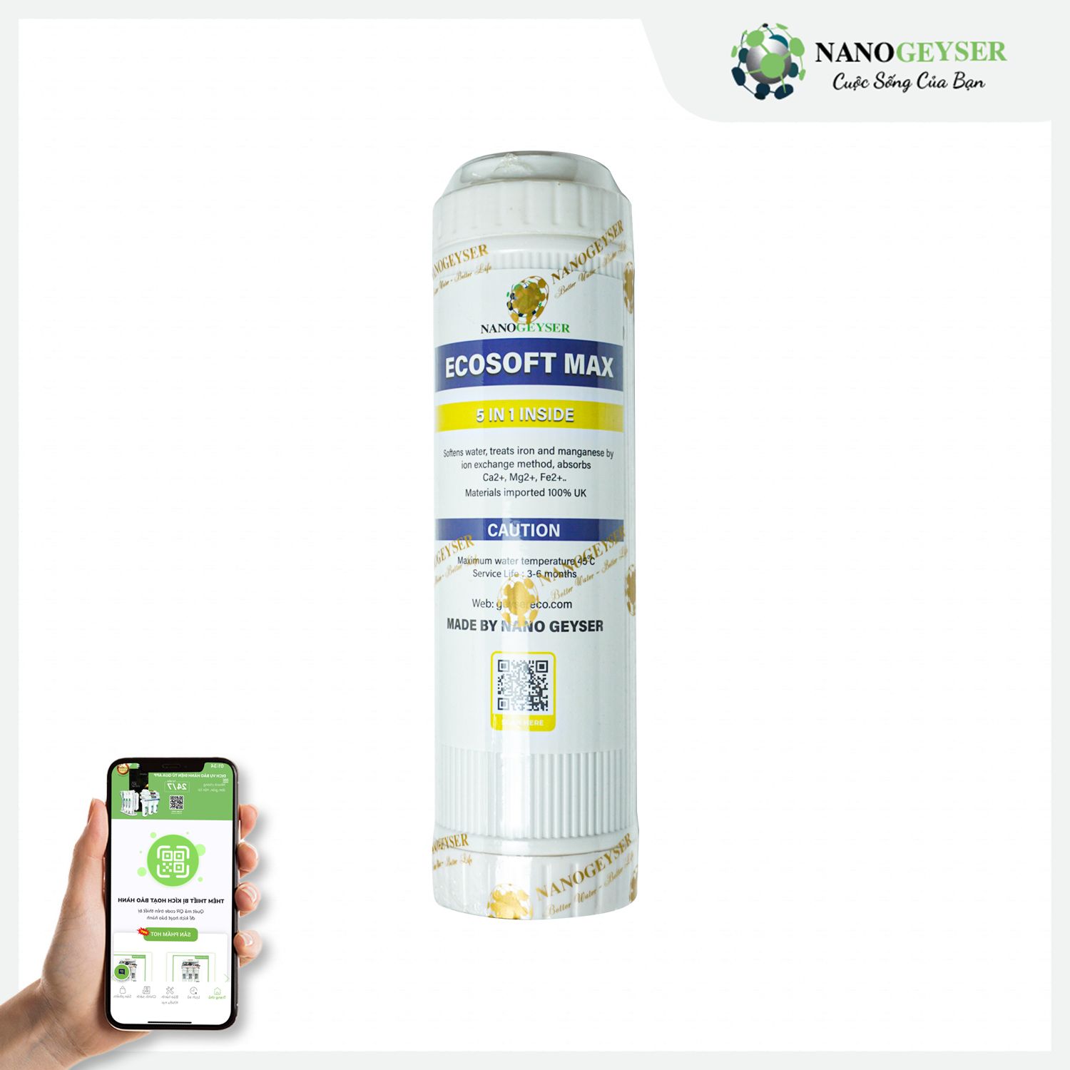 Lõi lọc Ecosoft Max Nano Geyser lọc cặn canxi vật liệu Hàn Quốc